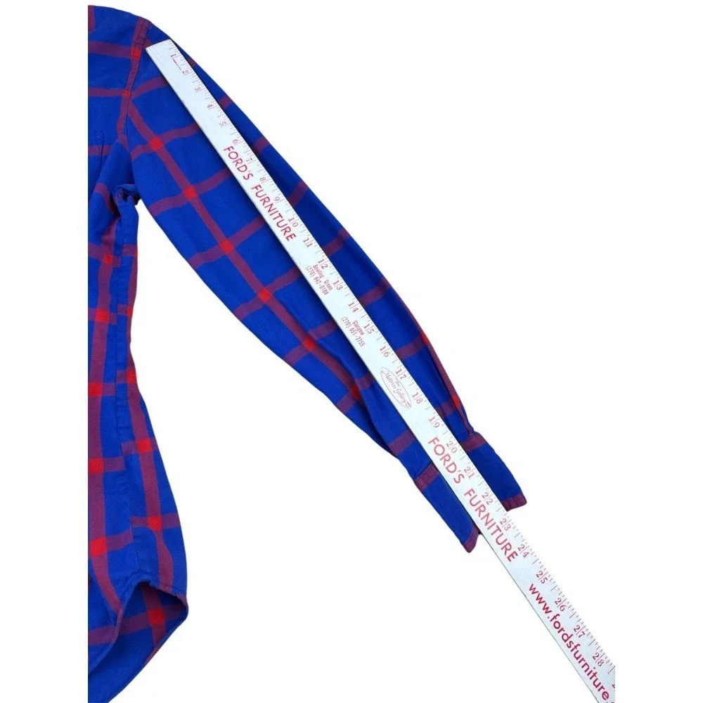 J. Crew Boy Fit Red Blue Plaid‎ Button Down Shirt Women's Small Cabincore